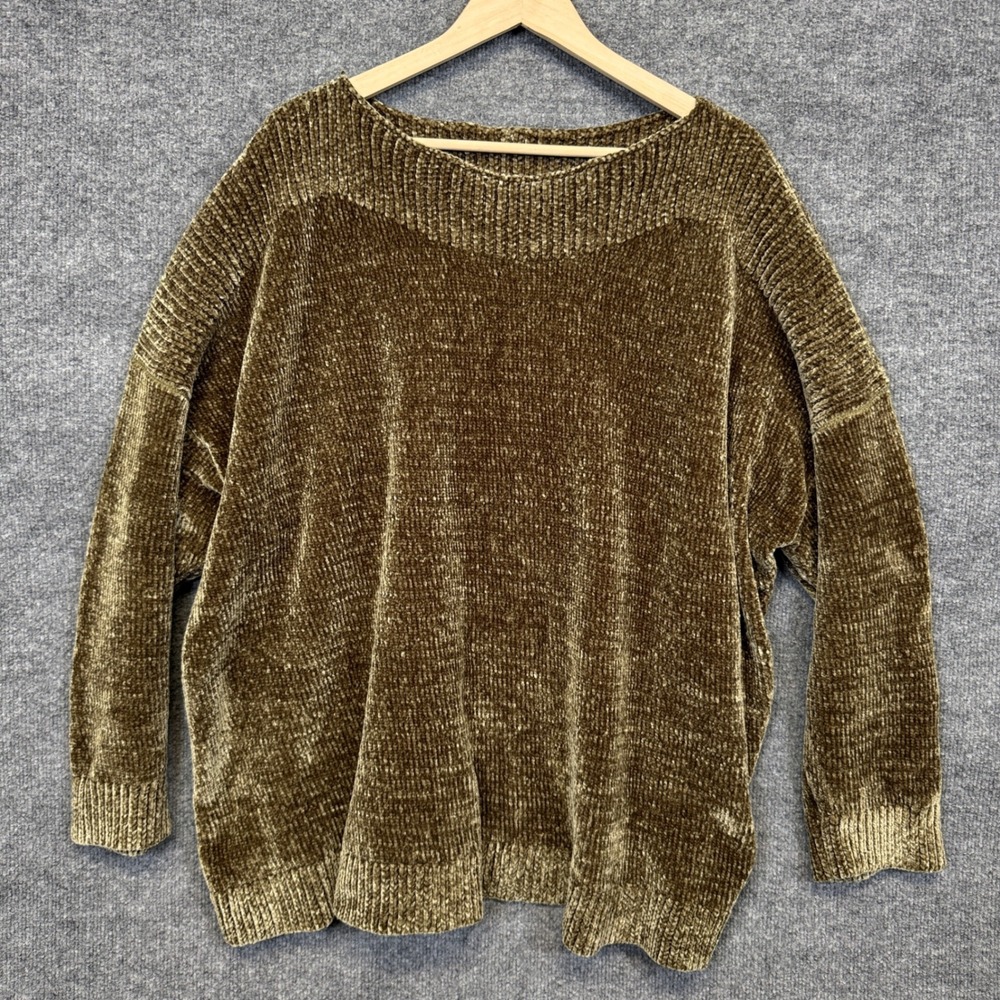Purejill Plus Size 3X Sweater Brown Boat Neck Chenille Knit Cozy Soft Pullover